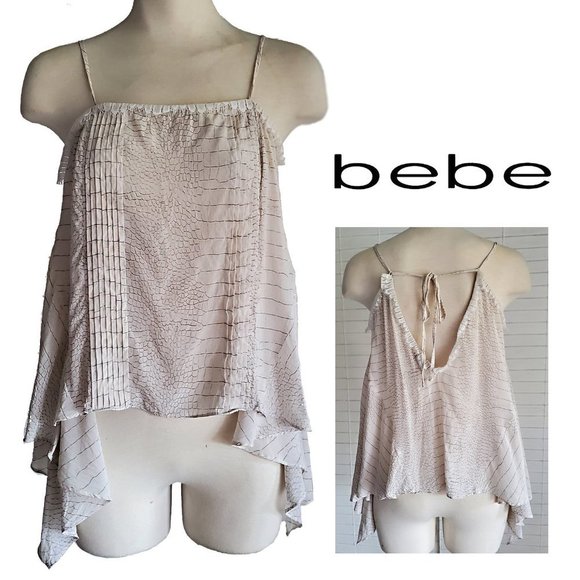 bebe Tops - BEBE Silk Camisole Drapey Trapeze Style Embroidered Trim Blouse Ivory Size S/P